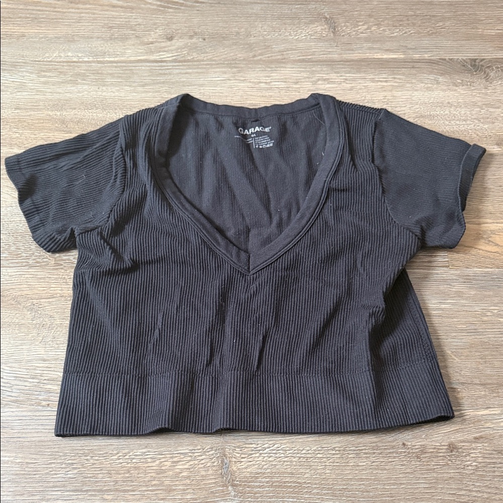 Garage Black Ribbed Crop Top